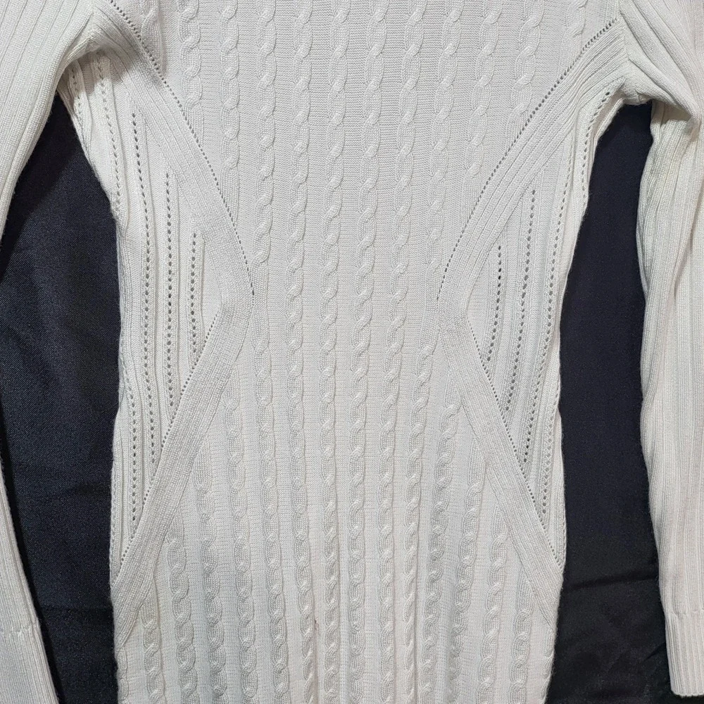 Windsor White Cable Knit Mock Neck Bodycon Mini Sweater Dress Medium RDAE5380WS